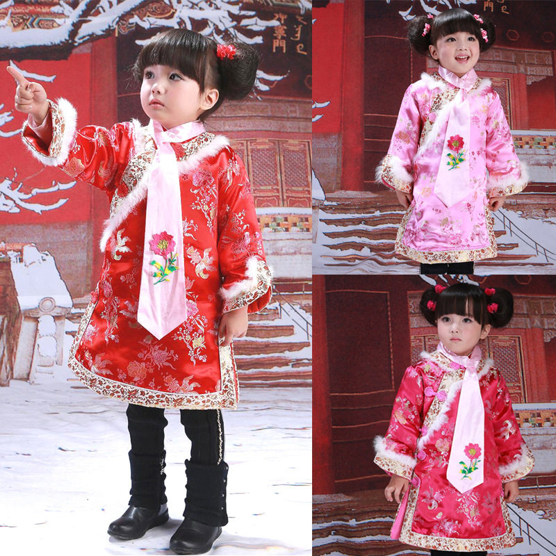 女孩123岁女童旗袍冬儿童11-12个月宝宝汉服加棉唐装连衣裙格格装