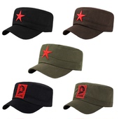 时尚 百搭简约鸭舌帽黑色户外遮阳防晒红色五角星纯色平顶帽主席像