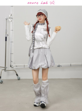 OOURS LAB 蝴蝶结kitty印花长袖T恤白色连帽卫衣y2k打底女