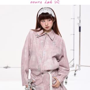 女秋新款 OOURSLAB 粉色扎染涂银工艺廓形感外套半裙套装