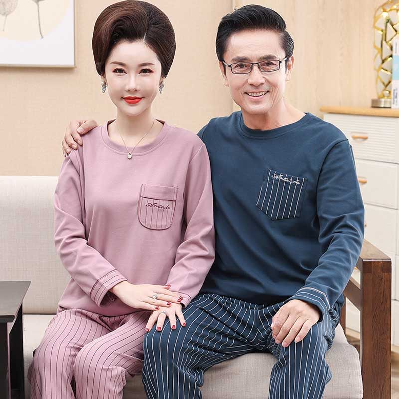爸爸妈妈睡衣春秋季薄款套头纯棉长袖男女秋冬全棉父母情侣家居服
