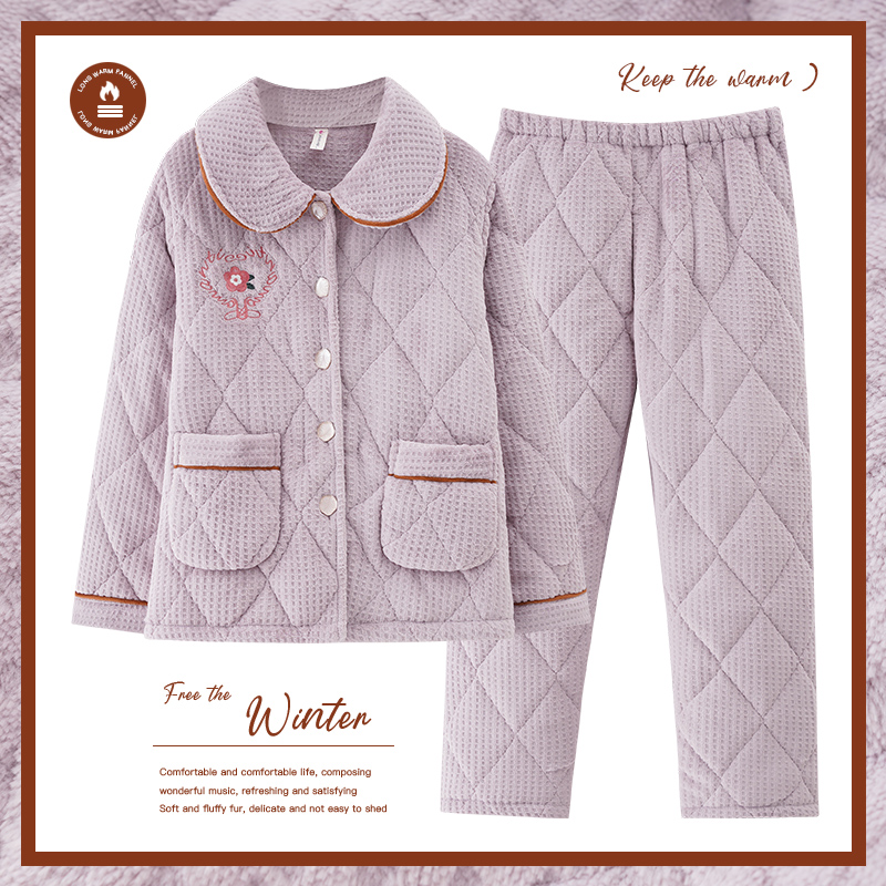 妈妈睡衣冬季珊瑚绒夹棉加厚大码