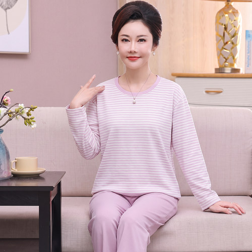 德绒睡衣女中年妈妈秋冬长袖套头
