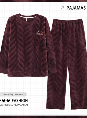 妈妈睡衣冬季珊瑚绒加厚保暖套头中年妇女士法兰绒家居服冬款套装