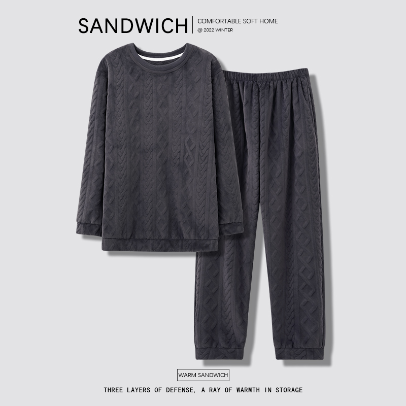 爸爸睡衣珊瑚绒冬季加厚加绒套头