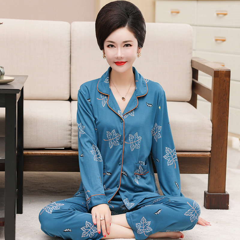 中年妈妈睡衣女春秋纯棉长袖秋季家居服秋冬款中老年妇女全棉套装