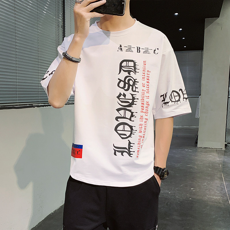 短袖t恤男夏季韩版潮流纯棉5分半袖体桖中学生夏装潮牌百搭上衣服