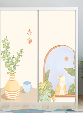 卡通小猫可爱儿童房衣柜门贴