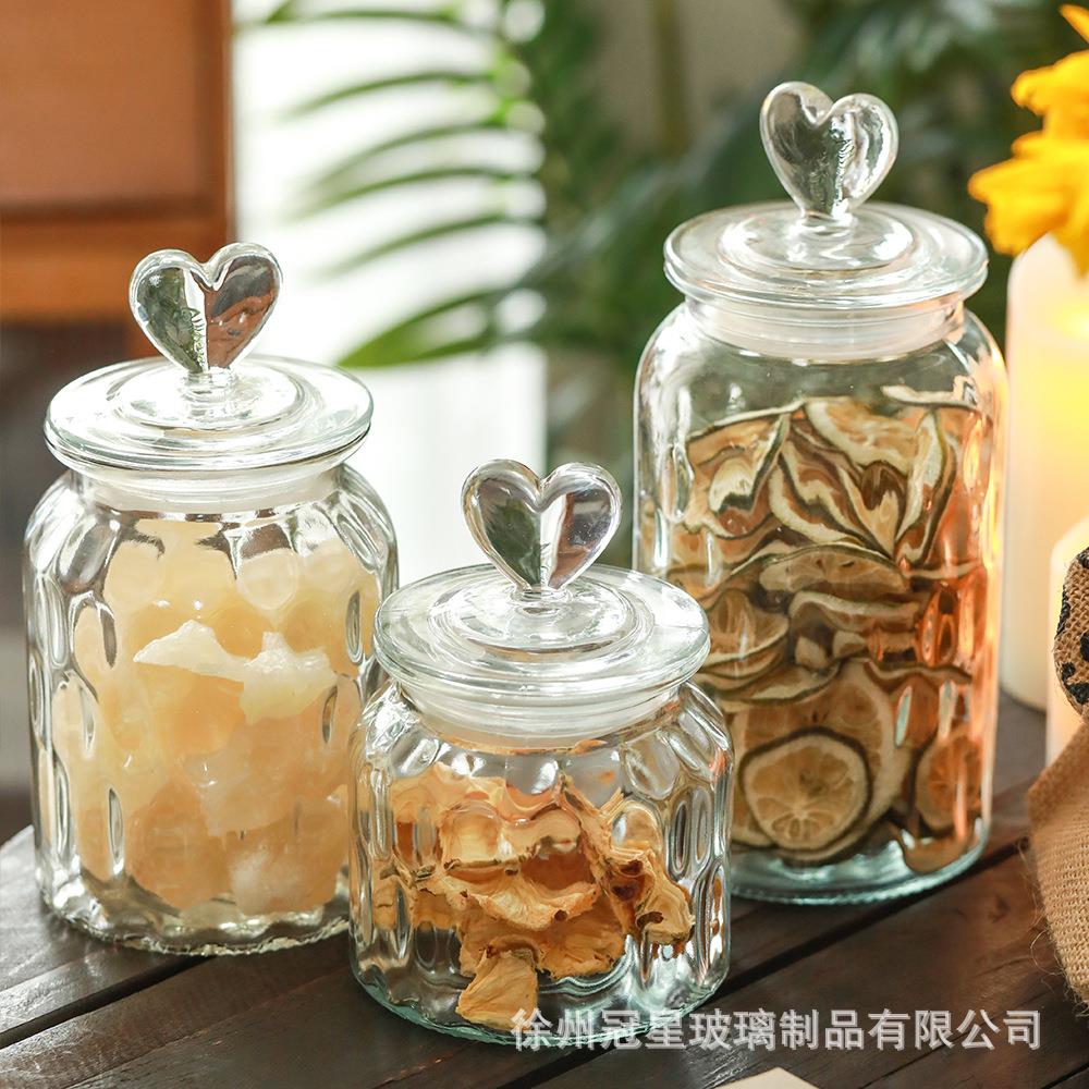 新款玻璃皮密封明罐家用厨桃心密封五谷陈密房封瓶泡菜坛子透干果