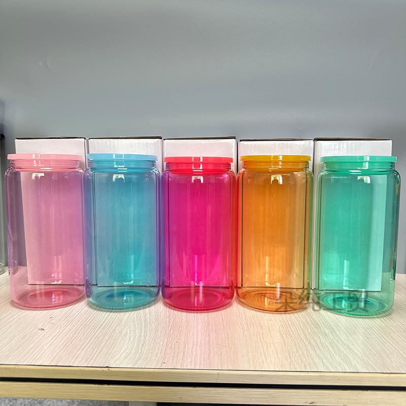 升热华森玻璃杯12oz1梅60.5o可乐杯易拉z罐磨砂吸管单双层玻璃竹
