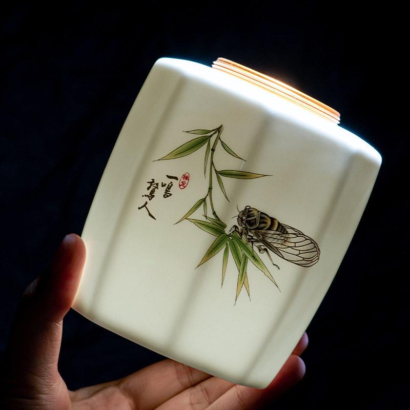 羊脂玉CG-66瓷叶陶瓷茶密封大号潮半斤防茶装储茶空礼盒仓