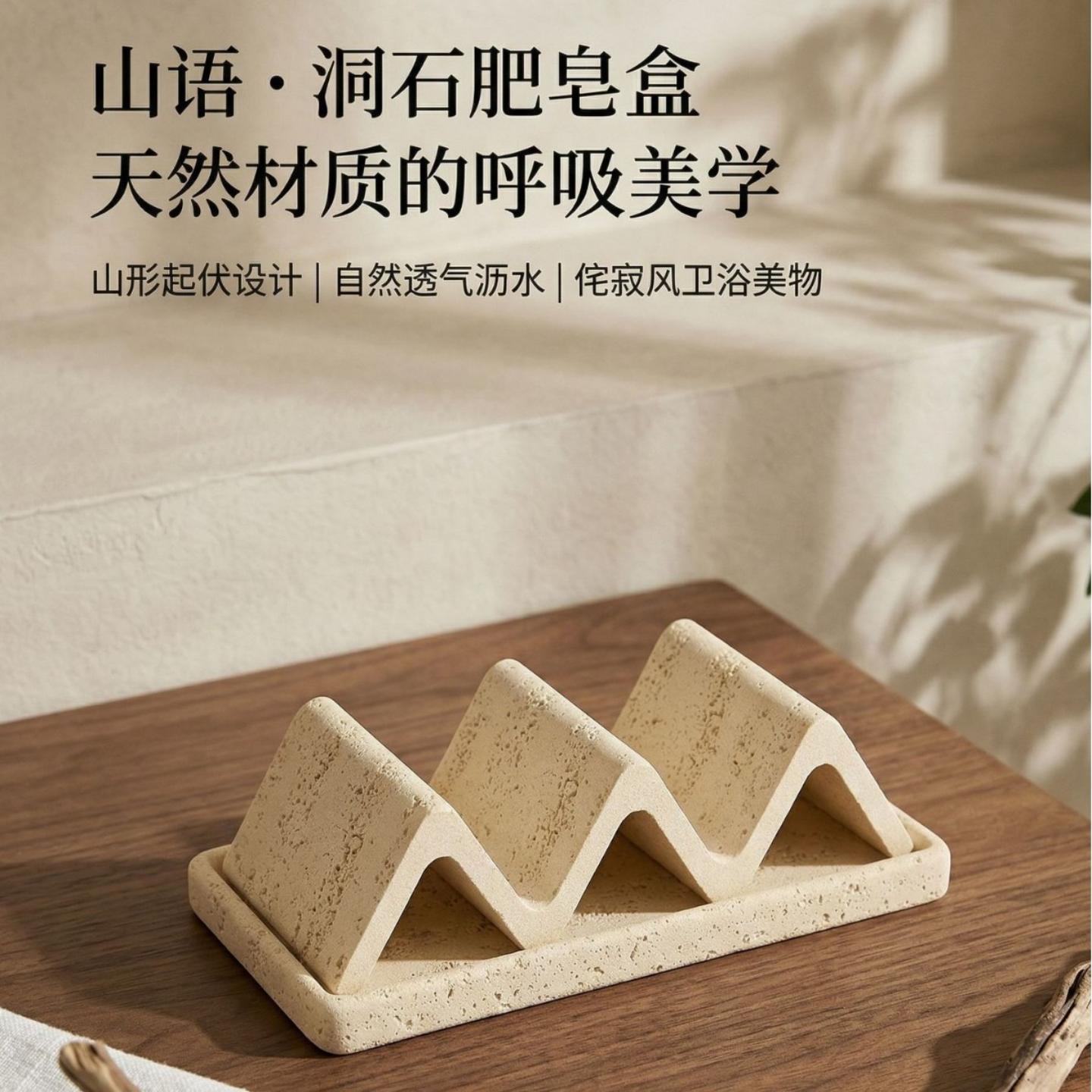 侘寂风日式洞石肥皂盒肥皂架皂盒