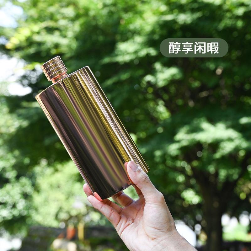 酒壶304不锈柱钢斤2斤3斤5白家用随身便携加1厚创圆柱意圆小酒瓶