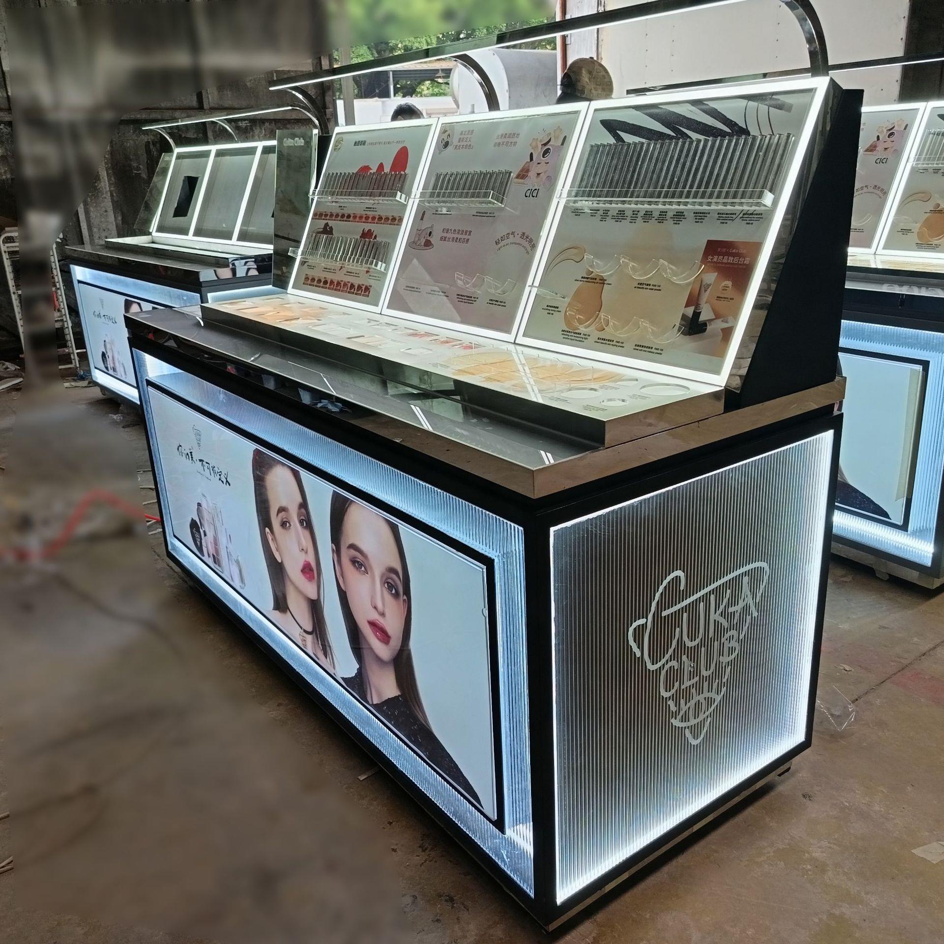 展妆品/示示柜彩妆陈列柜产品展架柜台化展台中岛柜玻璃展示柜货