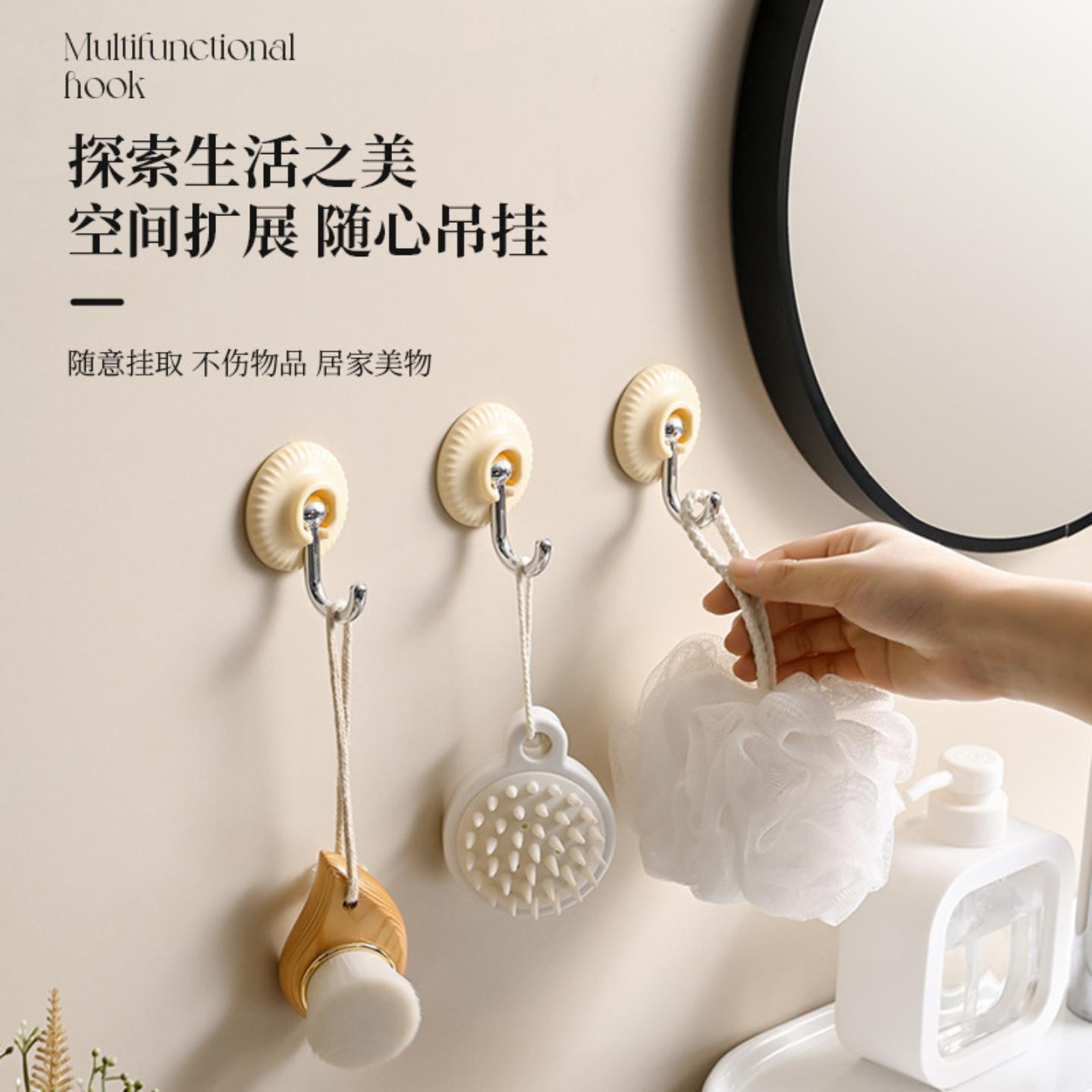奶油风挂钩强力粘胶无痕门后浴室