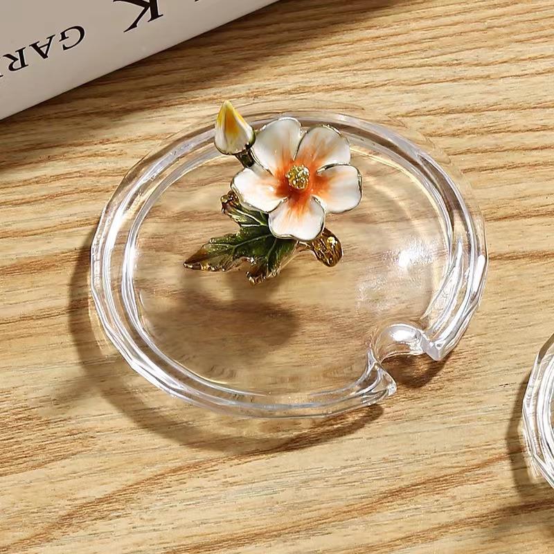 轻奢杯杯盖子花茶水杯水晶玻L014璃盖杯盘珐琅勺杯玻盖璃罐瓶盖带图片