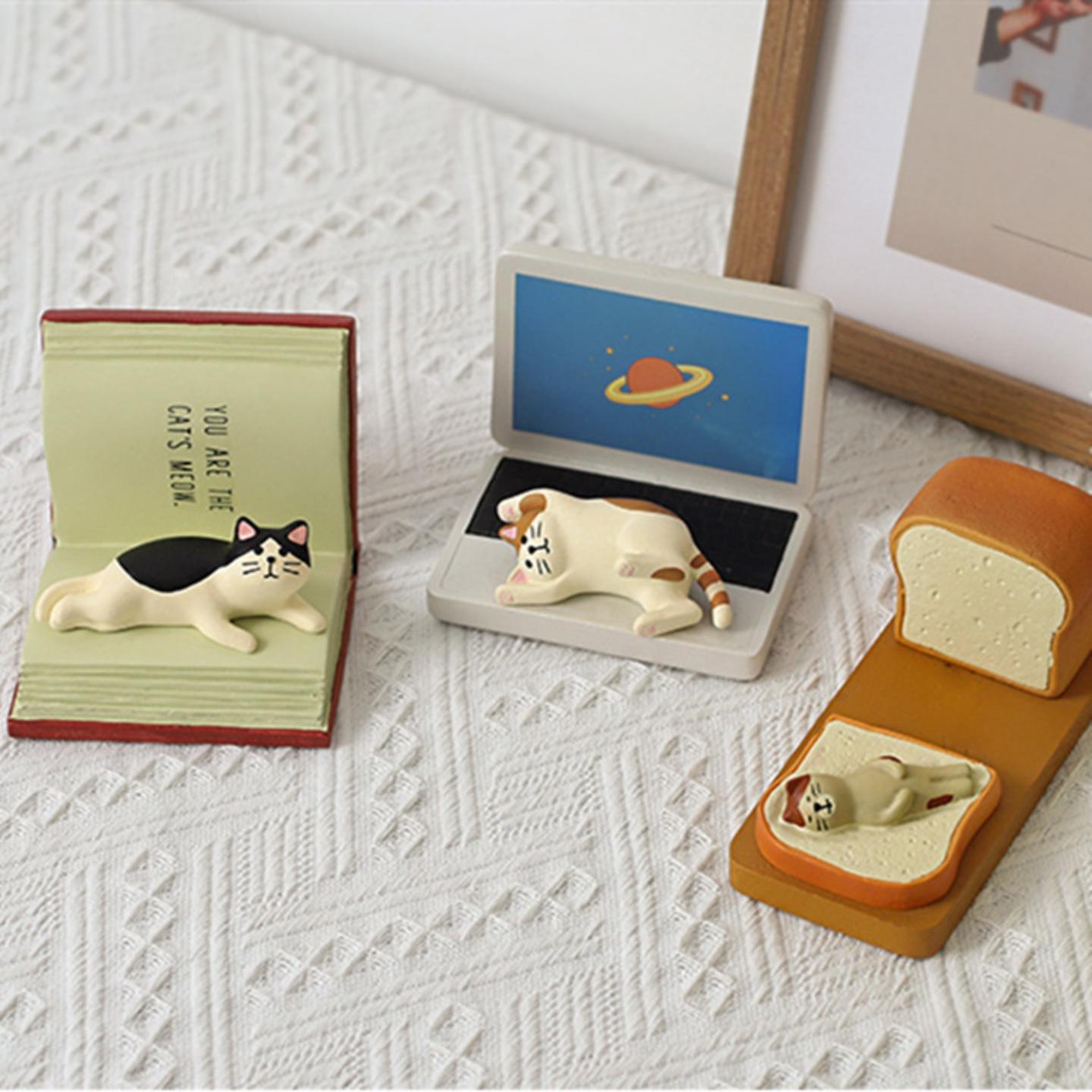 创意日式三花猫咪书本手机支架杂货zakka树脂ins工艺品微缩小摆件