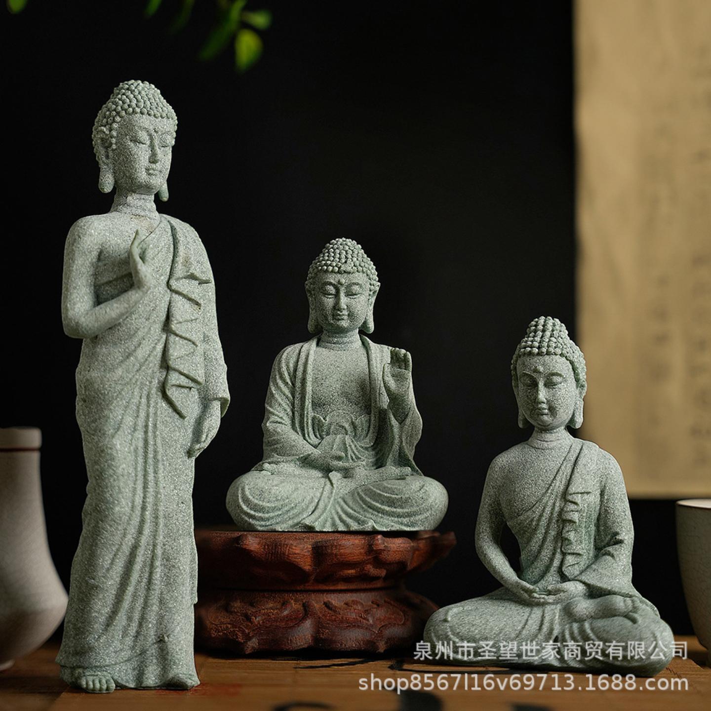 青砂石佛像摆件创意禅意工艺品鱼缸水族造景中式茶宠家居装饰