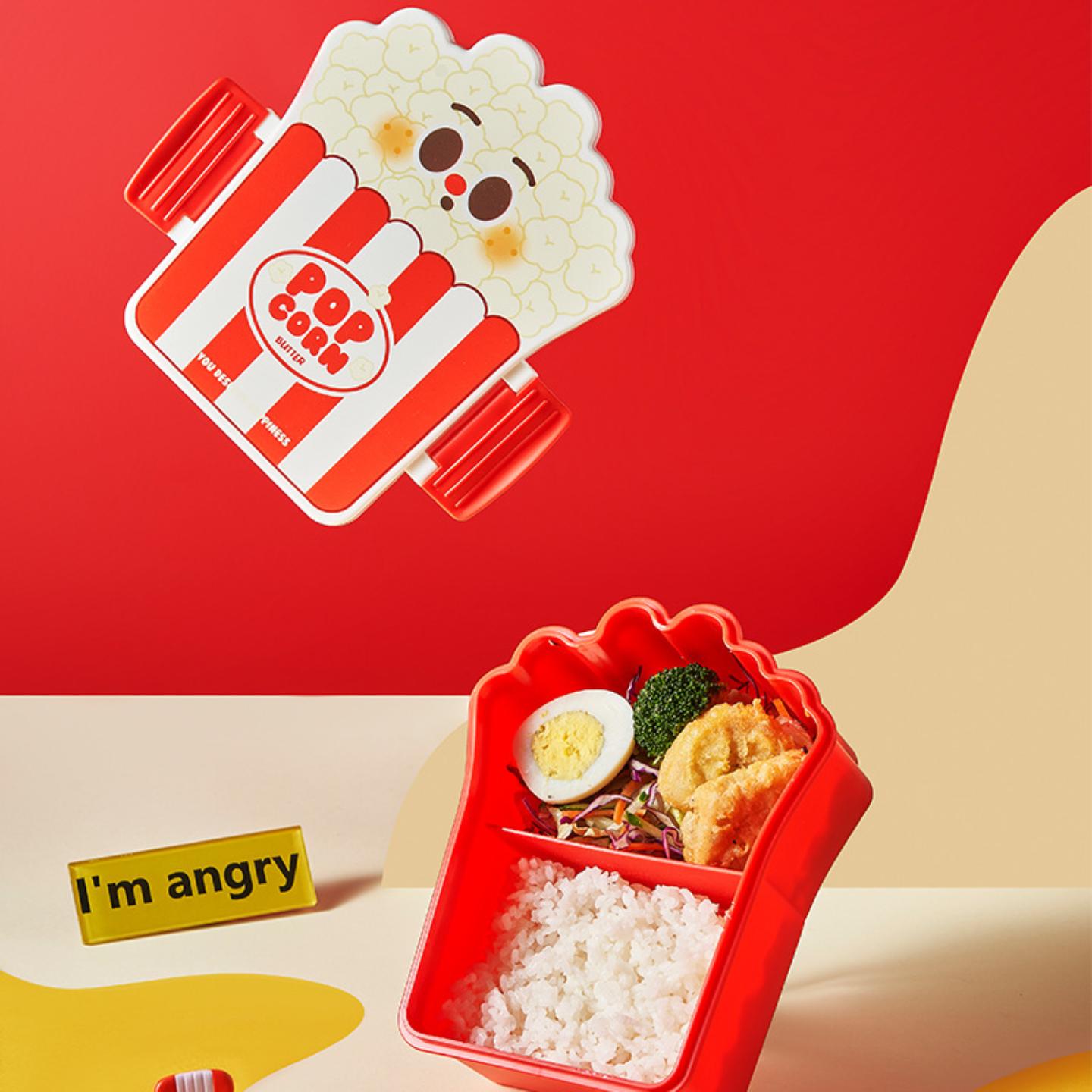 创意爆米花饭盒塑料分格带盖