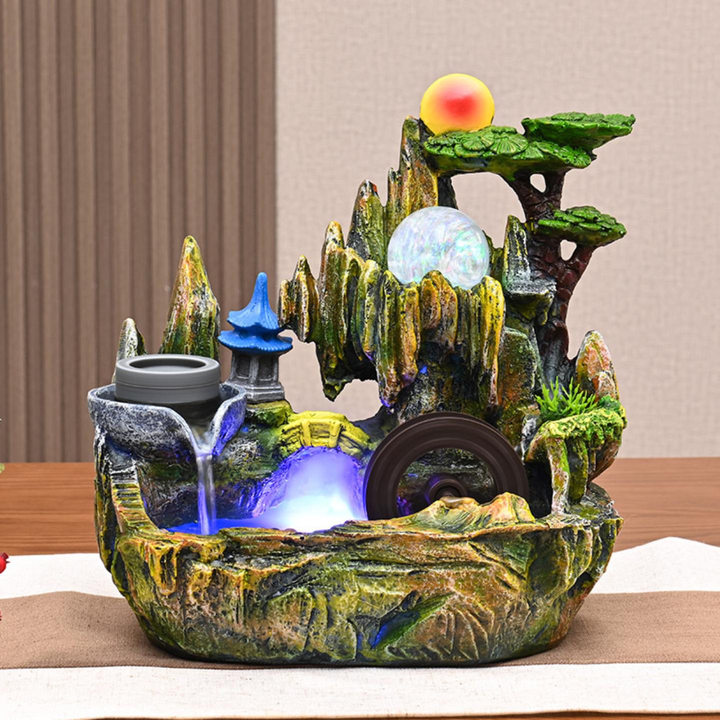 桌面流水摆件办公室加湿器客厅喷泉循环水招财景观风水轮装饰摆件