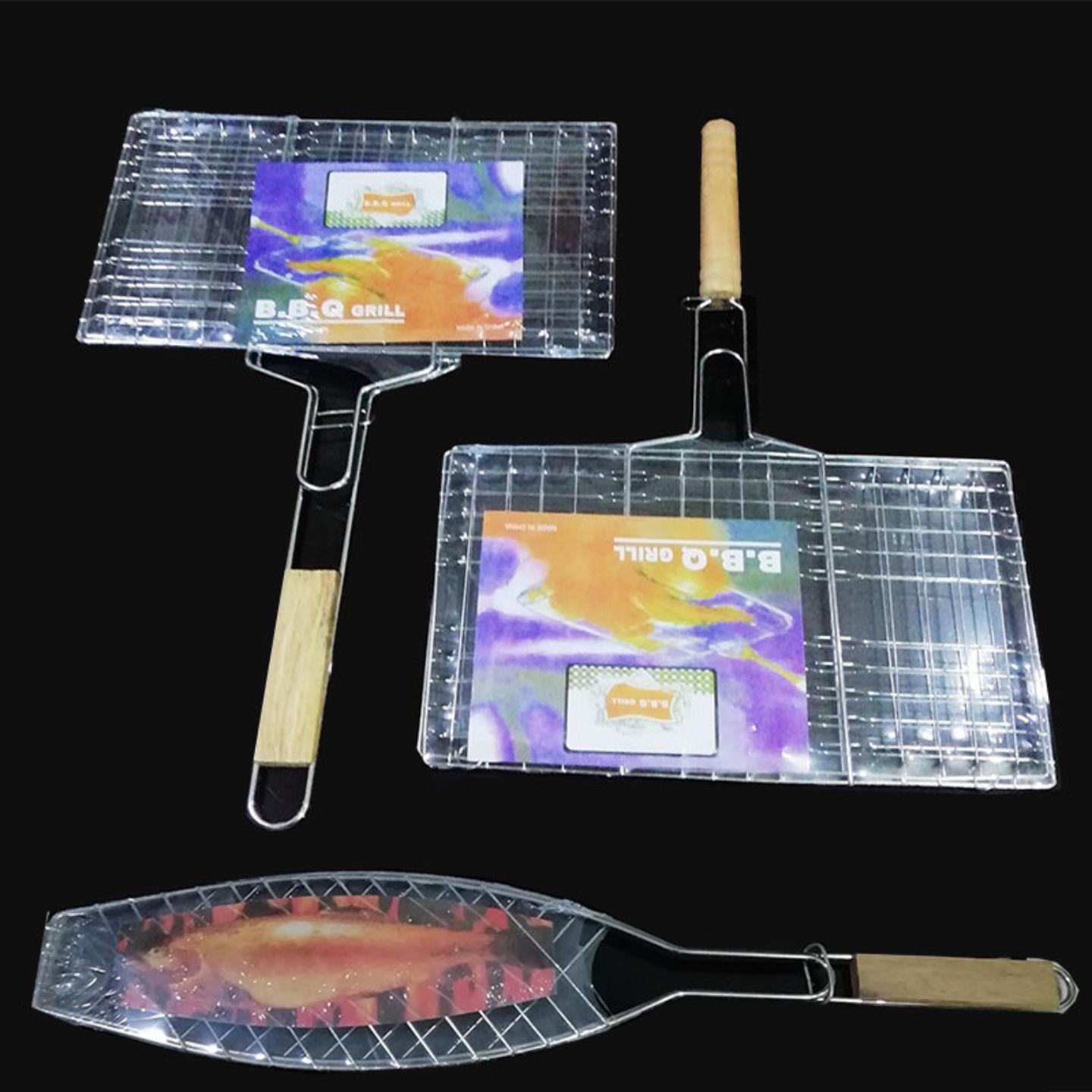 木柄烤鱼夹加粗汉堡夹BBQ烧烤网