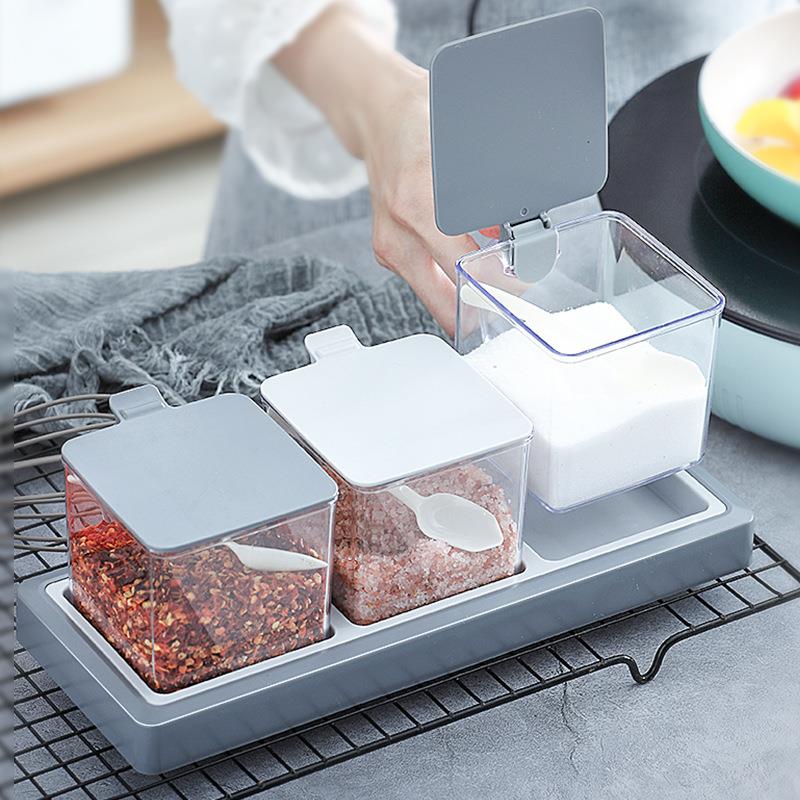厨房调料料盒透明塑收厨纳盒形调味罐瓶房用品佐料6346方盒套装组