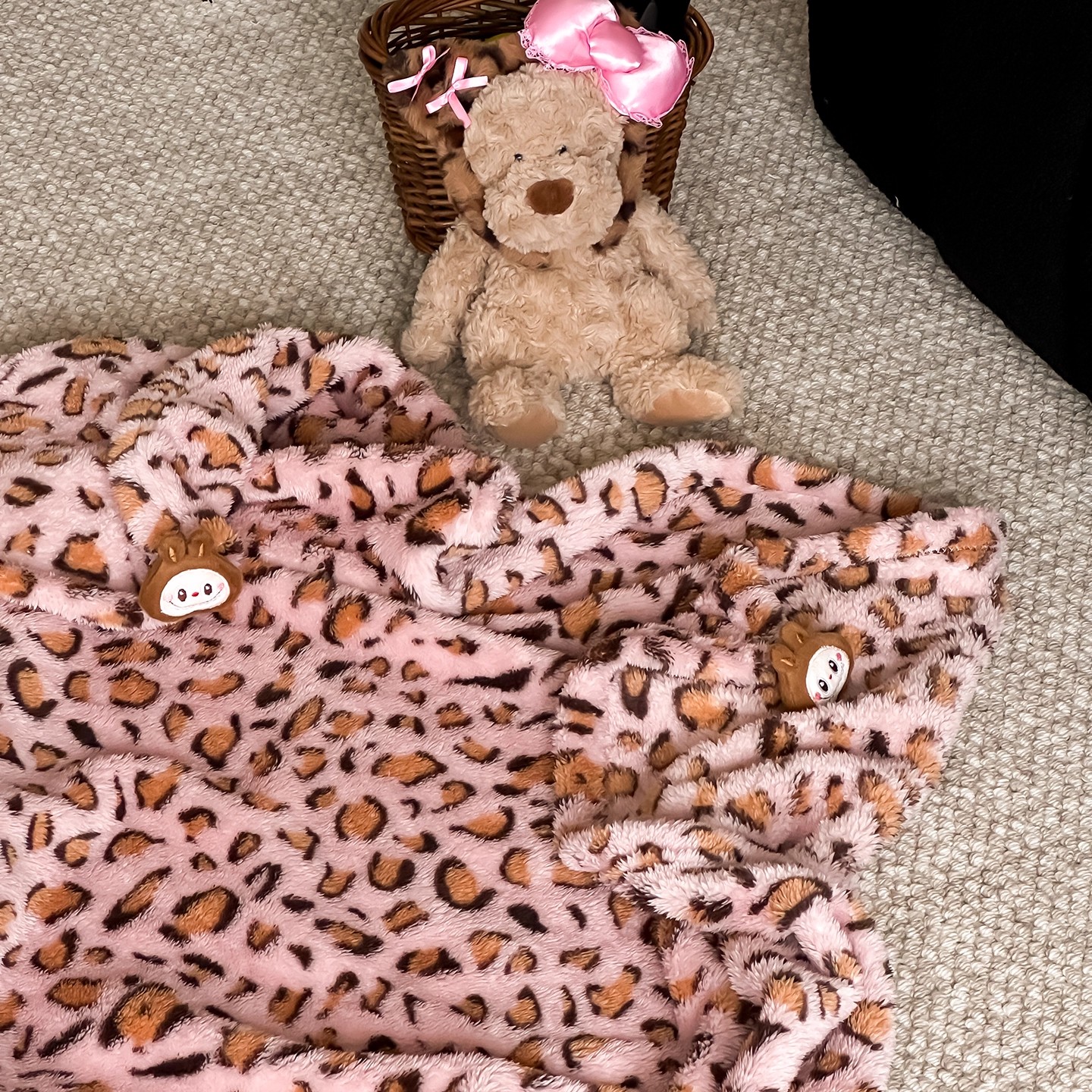 豹纹午睡毯子可拆卸立体玩偶