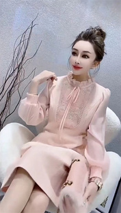 网红爆款 重工钉珠水钻A字裙m 甜美小香风超仙减龄连衣裙女2025春季