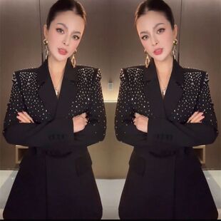 网红新款 微喇裤 时尚 女高级感重工亮钻显瘦西装 西服套装 2025年春季