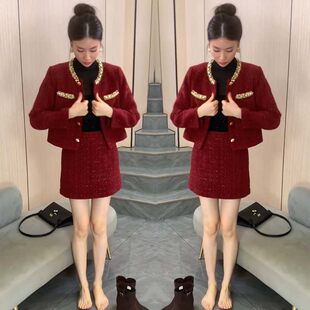 2025秋冬新款优雅气质百搭显瘦小香风外套+高腰半身裙两件套女潮