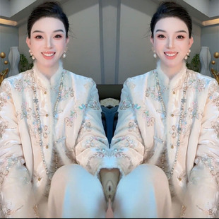 2025秋冬网红新款新中式棉服女轻奢国风重工刺绣钉珠亮片显瘦外套