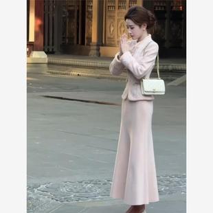 轻国风高级感盘扣毛呢外套两件套装 新中式 裙 时尚 千金2025流行爆款