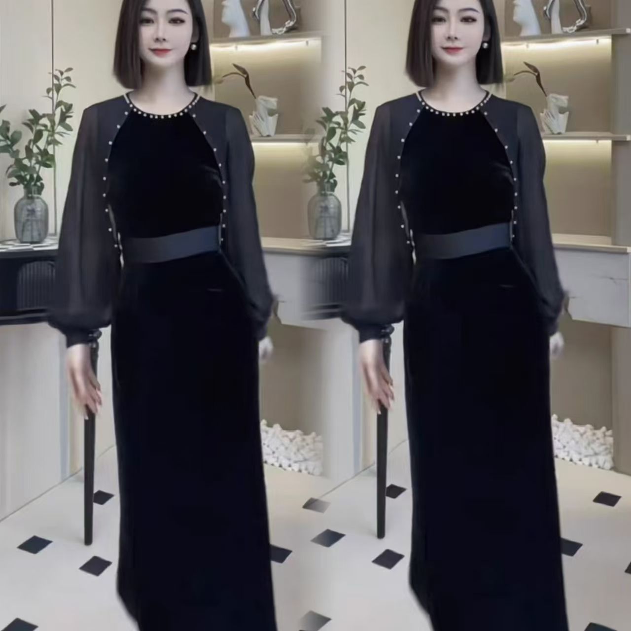 黑色长袖连衣裙女早秋新