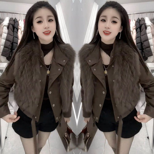 冬季轻奢毛毛拼接PU皮短外套女