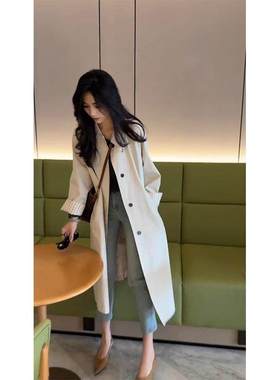 韩系洋气长款风衣女款2025新款秋冬爆款时尚超好看上衣白色外套潮