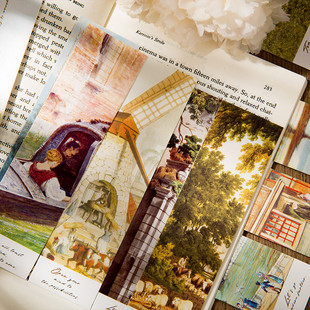 复古风手绘插画建筑图鉴纸质书签30张一间艺术馆浪漫古典文艺文创礼物小卡片阅读书简书札油画贺卡空白