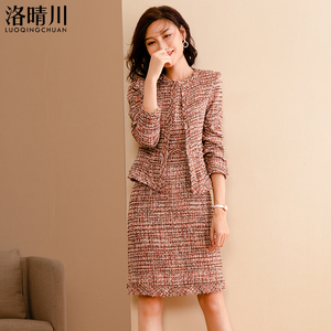 小香风套装女2025年春秋时尚名媛气质粗花呢外套毛呢连衣裙两件套