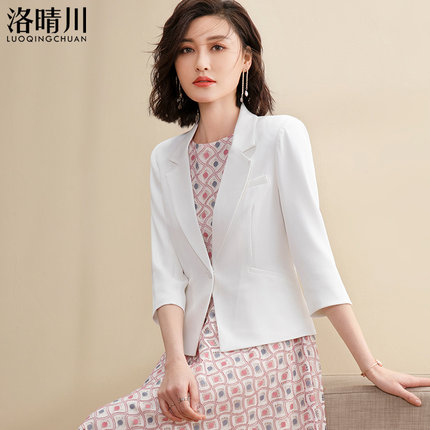 白色小香风外套女高端秋季气质短款七分袖时尚百搭西装春秋外套