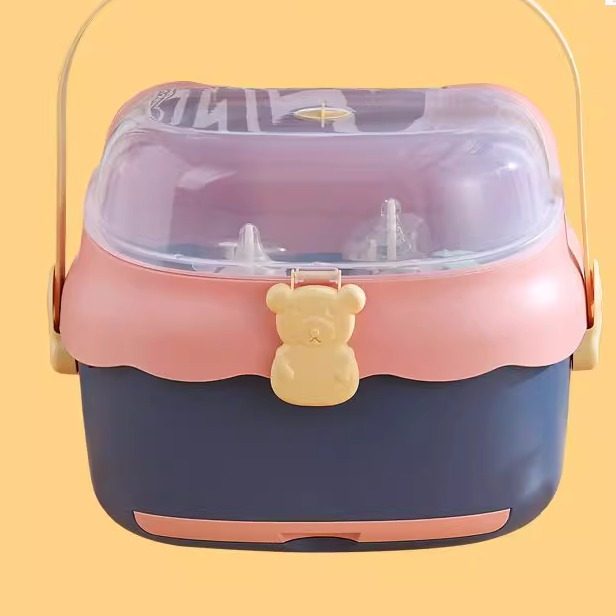 婴儿收纳箱便携式大号宝宝餐具储存盒奶瓶沥水带盖杯子晾干架