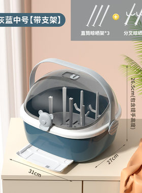 婴儿奶瓶收纳箱多功能沥水架宝宝用品防尘野餐出门手提奶瓶收纳盒