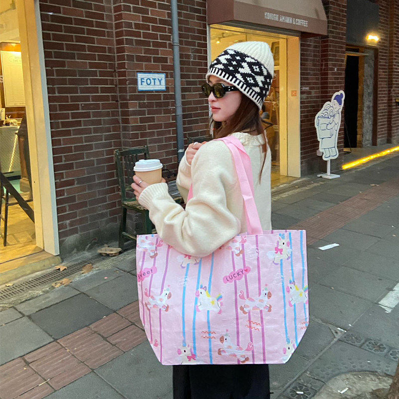 马年编织袋卡通大容量单肩手提定制购物袋礼物袋装衣服袋子收纳