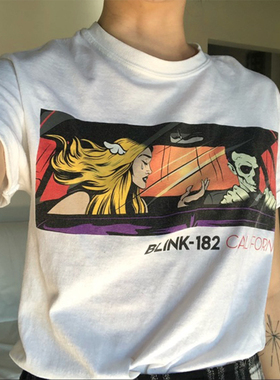 Blink 182眨眼182朋克乐队笑脸复古宽松oversize潮牌嘻哈摇滚T恤