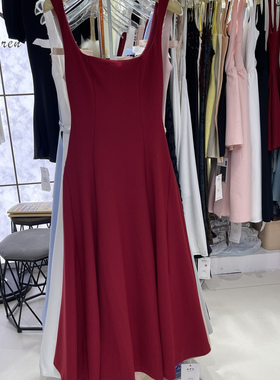 小女人服饰红色U领吊带连衣裙女2025新款法式小众气质a摆裙子夏季