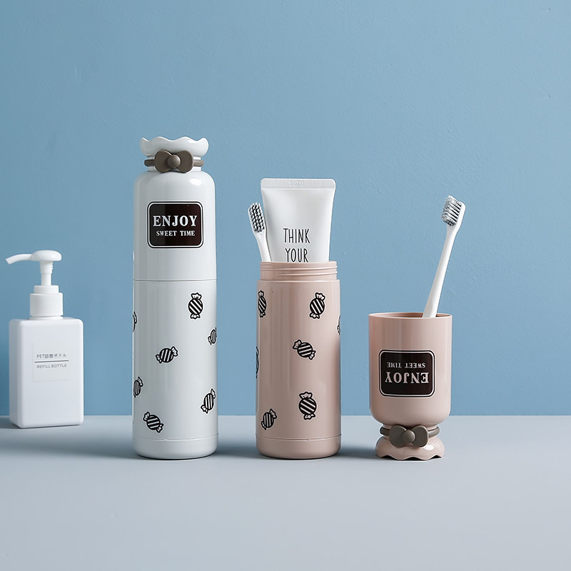 新款旅行牙刷盒牙具盒便携式情侣可爱刷牙杯洗漱口杯螺纹口牙具筒