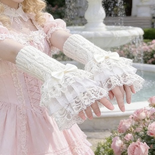 lolita蕾丝手袖女重工花边袖套宴会花嫁蝴蝶结针织半掌洛丽塔手套