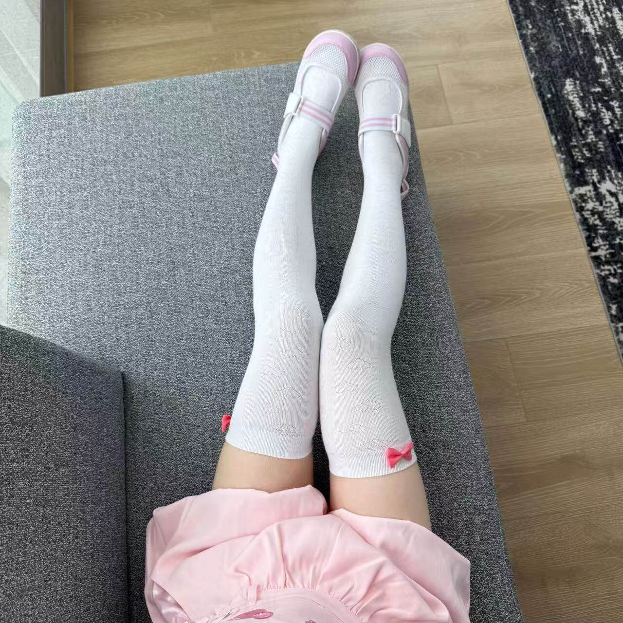 日系软妹JK制服袜Lolita爱心女儿服蝴蝶结过膝袜少女粉萝莉可爱