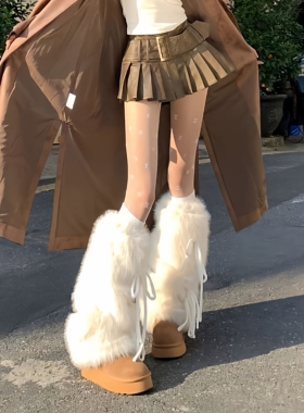 22号发货绑带毛毛保暖白色腿套y2k辣妹亚比文化加厚毛绒堆堆袜套