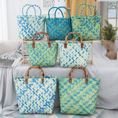 2026新款 仿藤竹节包手提包女复古纯手工编织包托特包单肩野餐包包