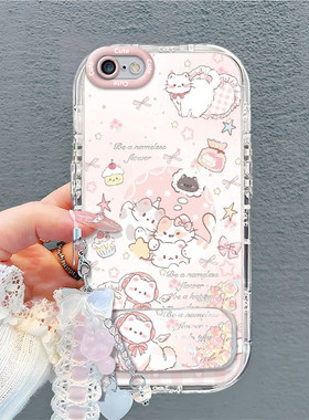 粉色小猫适用于苹果6Plus手机壳男女新款iPhone6全包防摔6SPlus可爱透明泡芙壳ins风保护手机套Apple6s的外壳