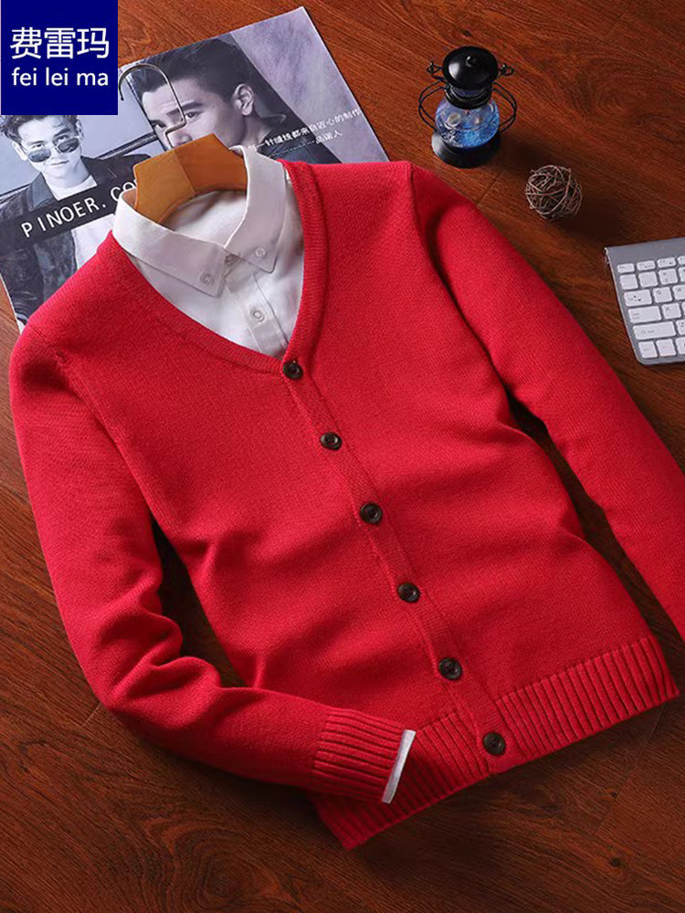 KOREAN VERSION OF MENS SWEATER CARDIGAN JACKET PURE COTTON KNIT SWEATER PERSONALITY FASHION UPPER CLOTHES OUTER SWEATER AUTUMN THIN